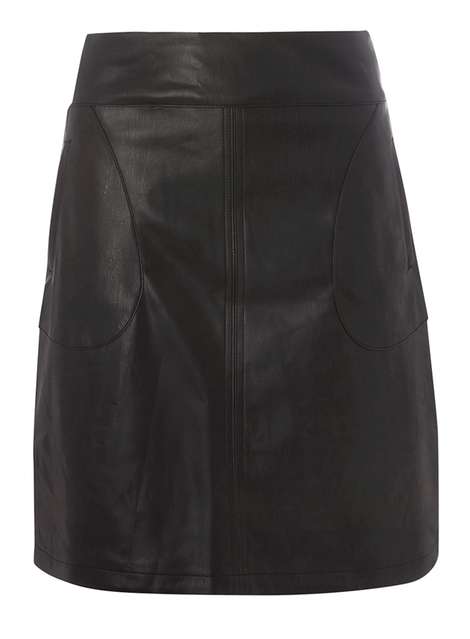 **Tall Black Leather Look A-line Skirt